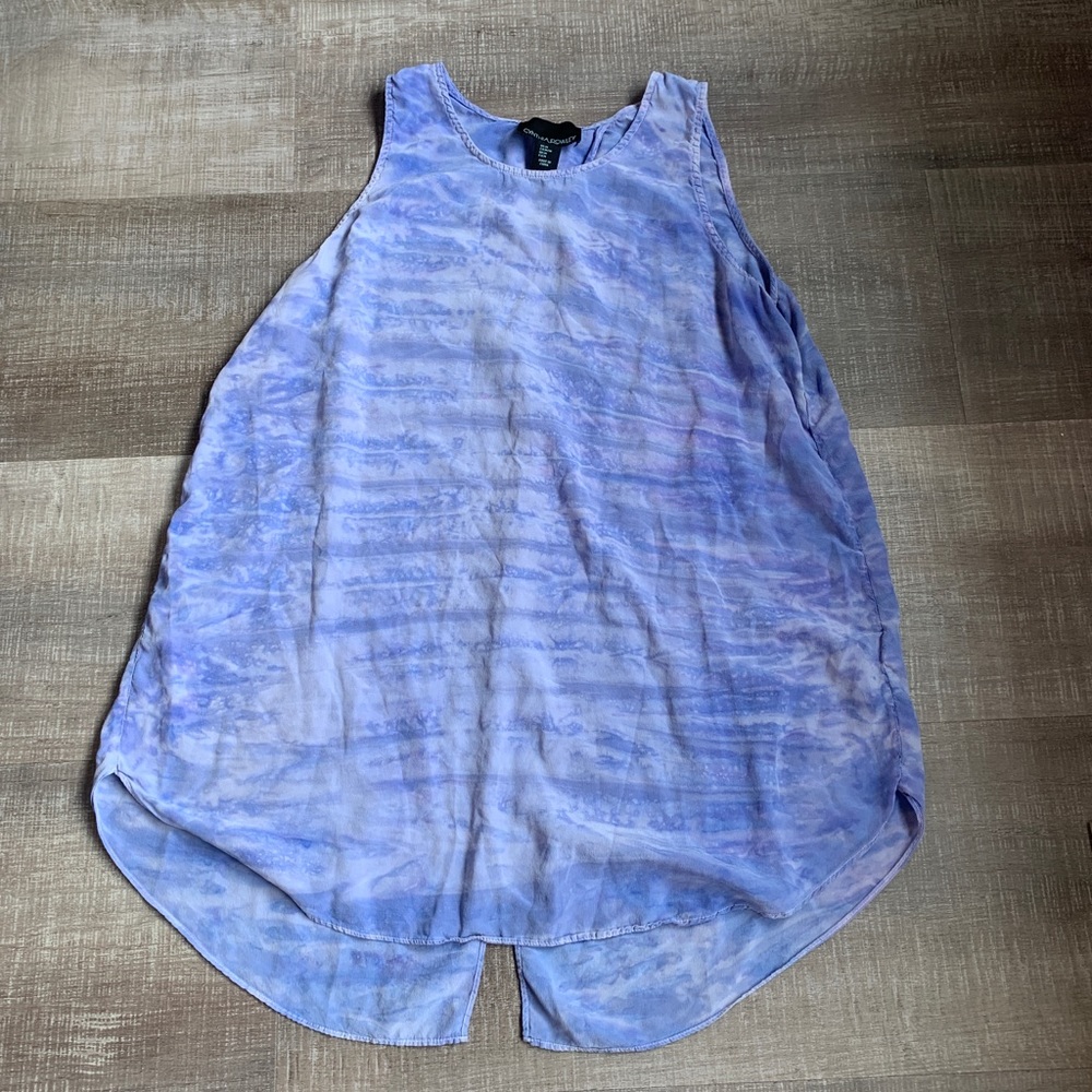 Cynthia Rowley blue watercolor split back silk top